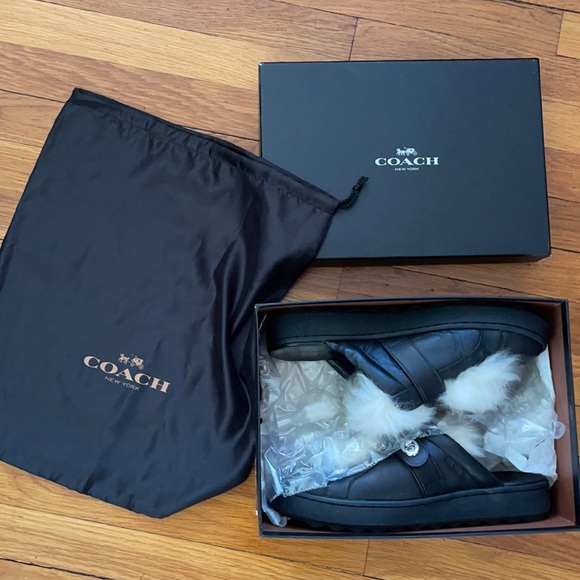 Coach Low Top Slide- Leather & Shearling Black- Size 11- NWT - Picture 2 of 6